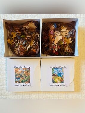 Wooden Jigsaw Puzzle Pair - Colorful Scenic Artwork